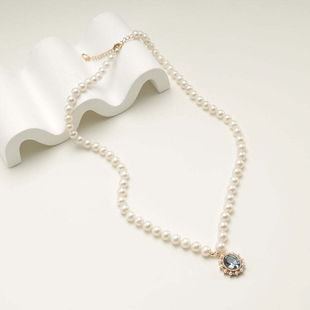 Aquamarine pearl necklace.