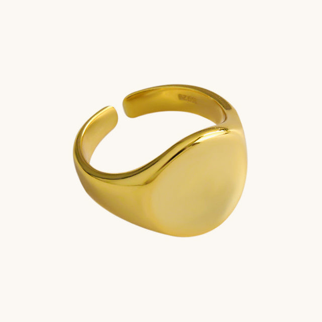 A gold signet chunky ring.