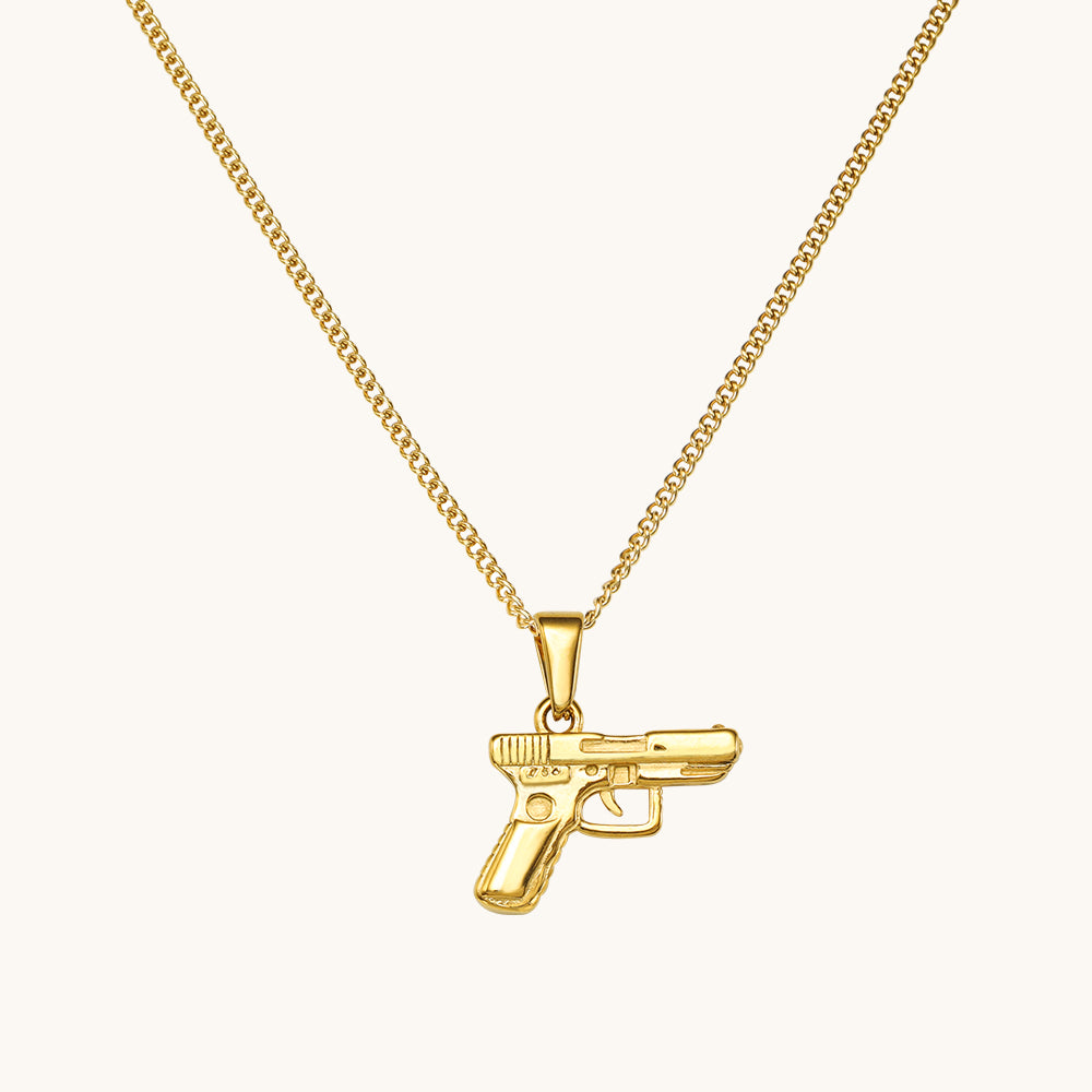 A gun charm necklace.