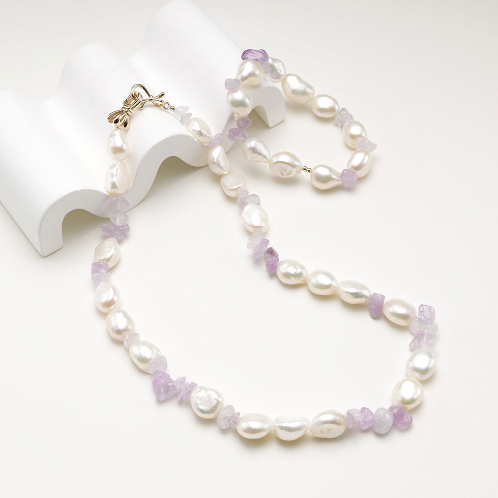 Set of lavender amethyst bracelet and necklace.