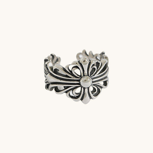 Silver Floral Cross Ring