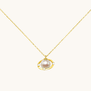 A pearl necklace with saturn.