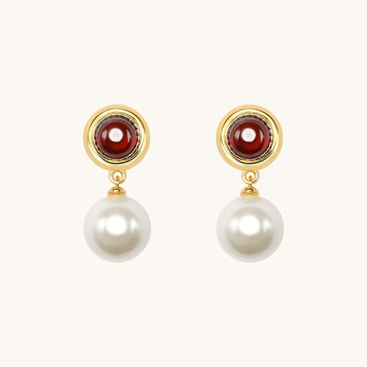 Red Agate Pearl Earrings