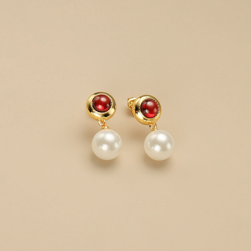 A pair of red stud earrings.