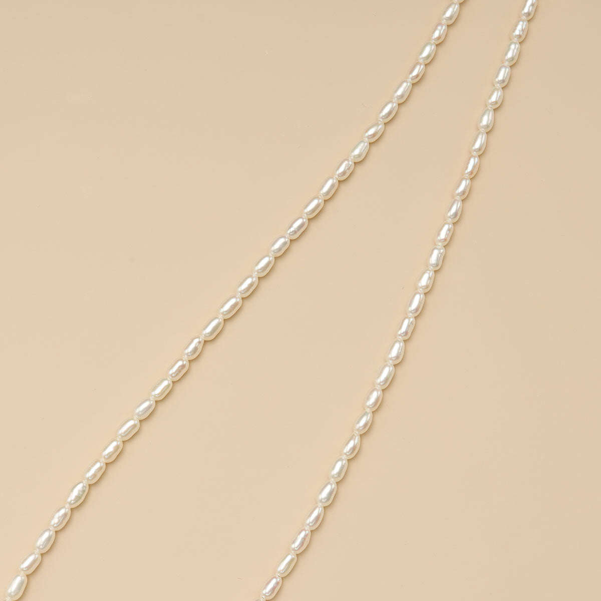 The close shot of rice pearl necklace. 