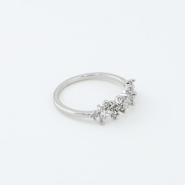 A silver cubic zirconia ring.