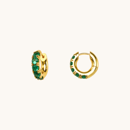 Gold Green Huggie Hoop Earrings